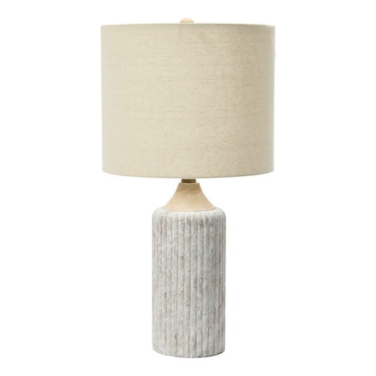 23.5&#x22; Fluted Cement Desk Lamp with Linen Drum Shade